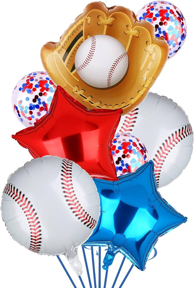 Baseball Birthday Party Foil Balloons Set Decorations Glove Round Baseball Theme Mylar Confetti B... | Amazon (US)