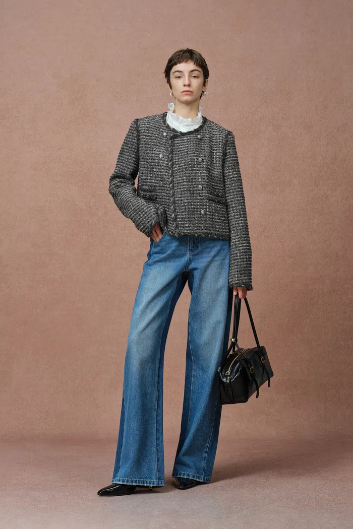 Sloane Double Breasted Metallic Trim Tweed Jacket in French Bouclé | Fabrique