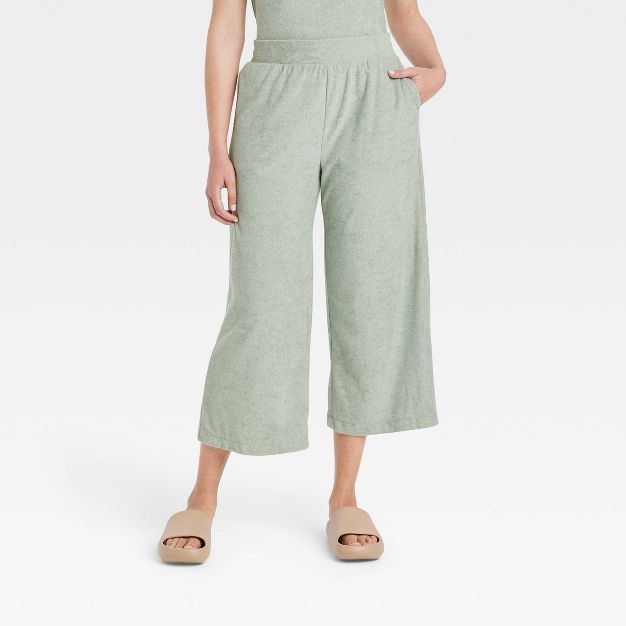 Women's High-Rise French Terry Wide Leg Ankle Pull-On Pants - A New Day™ Green | Target