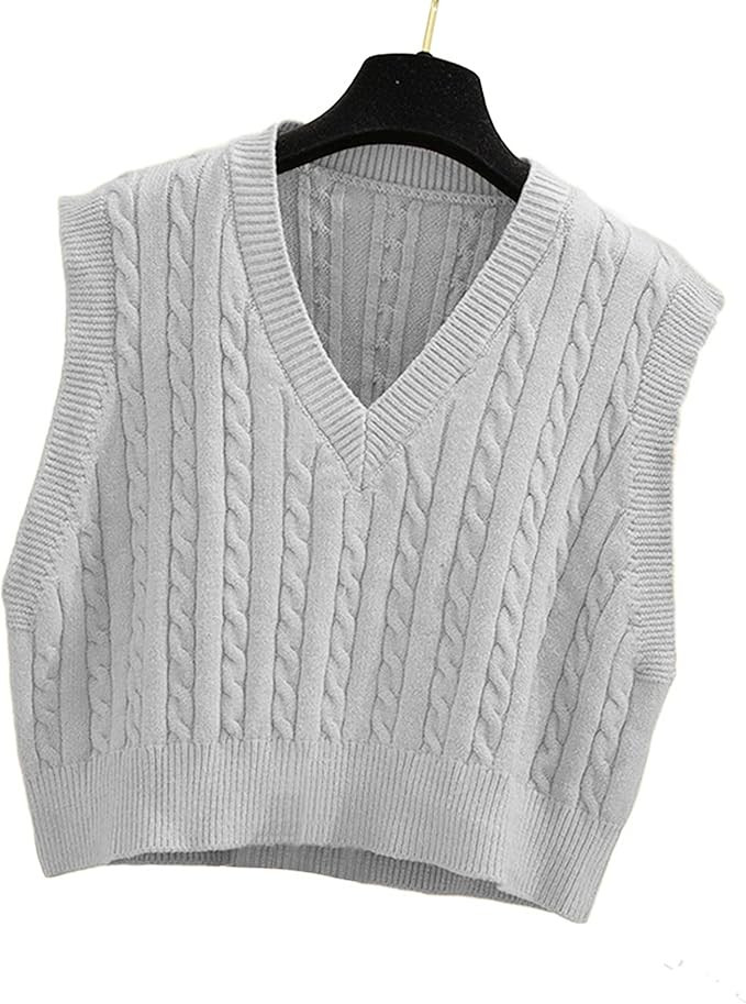 Womens Sweater Vest Argyle Plaid Crop Sweaters Sleeveless Preppy Style Tank Tops | Amazon (US)