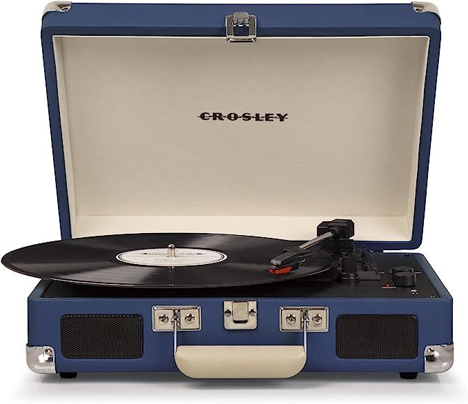 Crosley CR8005D-BL Cruiser Deluxe Vintage 3-Speed Bluetooth Suitcase Turntable, Blue | Amazon (US)