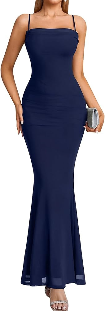 EYNMIN Formal Wedding Guest Dresses for Women Spaghetti Strap Ruched Bodycon Elegant Cocktail Par... | Amazon (US)