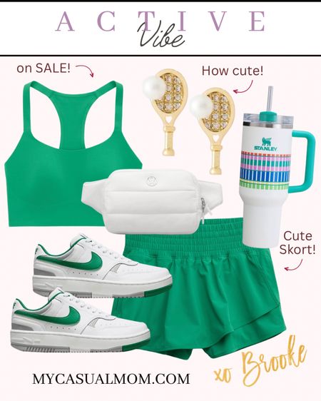 Active tennis vibes! Green Aerie set, green Nike sneakers, white Lululemon belt bag on sale, new Stanley tumbler, tennis earrings! 
#Americaneagle #Nike #Activestyle 

#LTKsalealert #LTKSeasonal #LTKstyletip