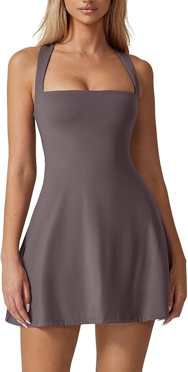 QINSEN Womens Square Neck Tennis Dress Sleeveless Built in Shorts Golf Athletic Dress with Pocket... | Amazon (US)