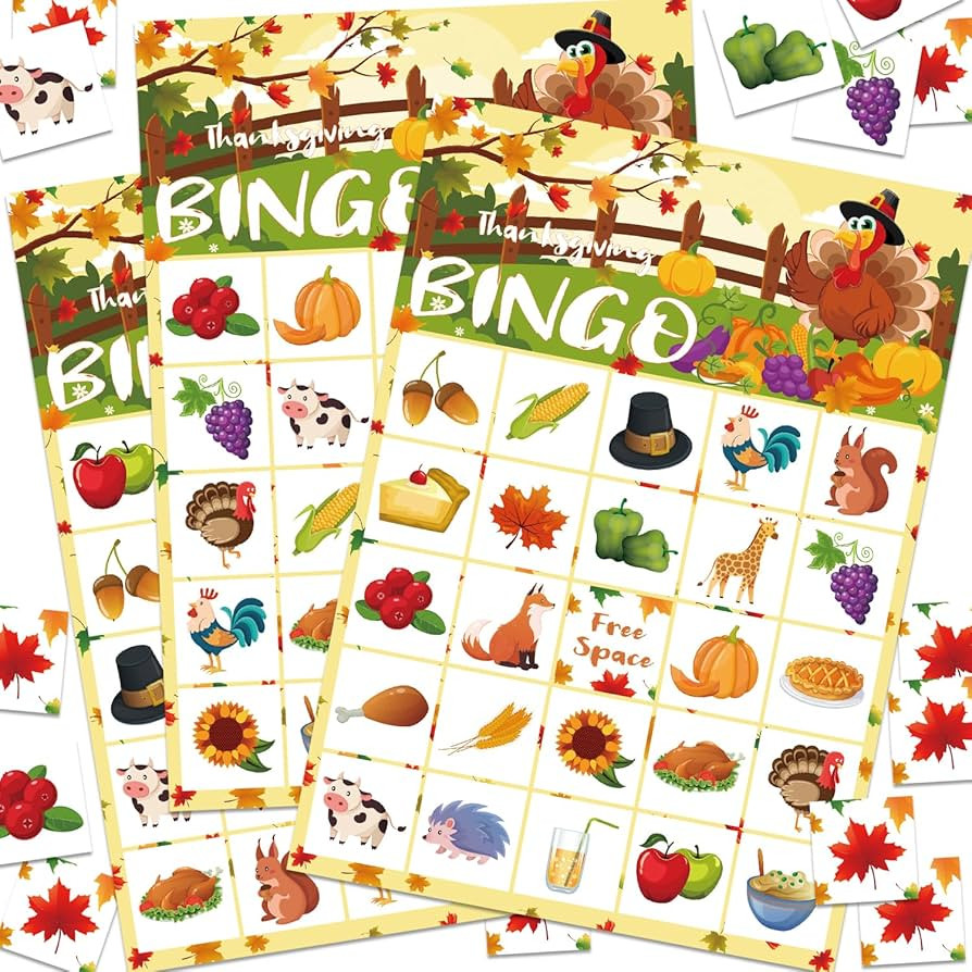 Thanksgiving Bingo Game Cards - 24 Players Fun Thanksgiving Bingo Party Games Crafts for Kids Adu... | Amazon (US)
