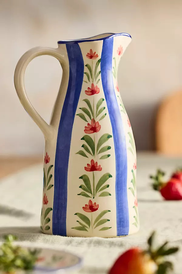 Floral Stripe Stoneware Pitcher in White at Terrain | Terrain