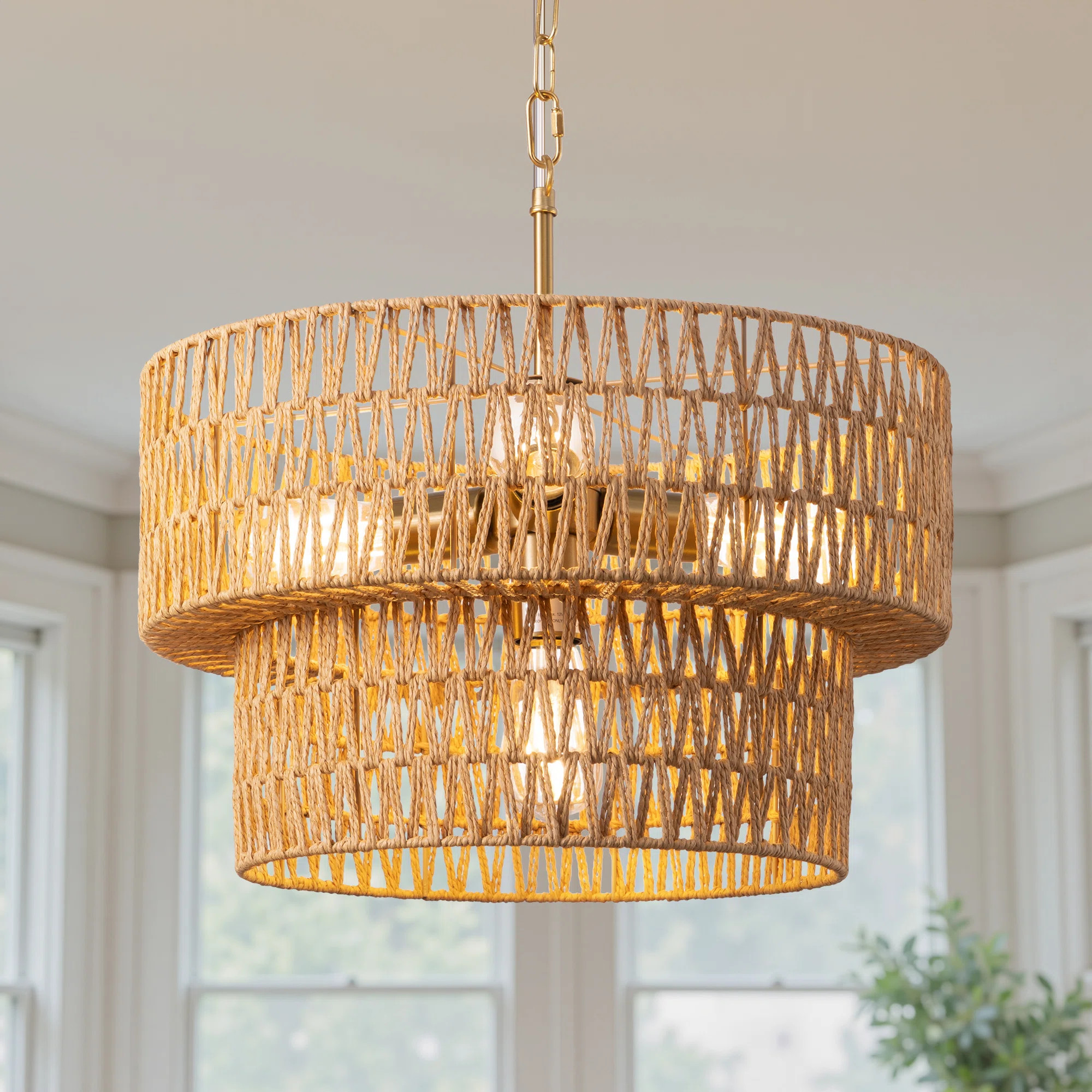 4 - Light 17.7"  Hand-Woven Rattan Drum Chandelier | Wayfair North America