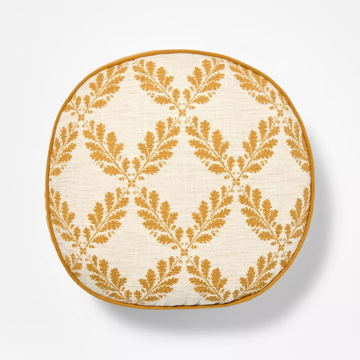 Golden Yellow and Cream Leaf Pattern Round Pillow - 16" - Threshold designed with Studio McGee | Target