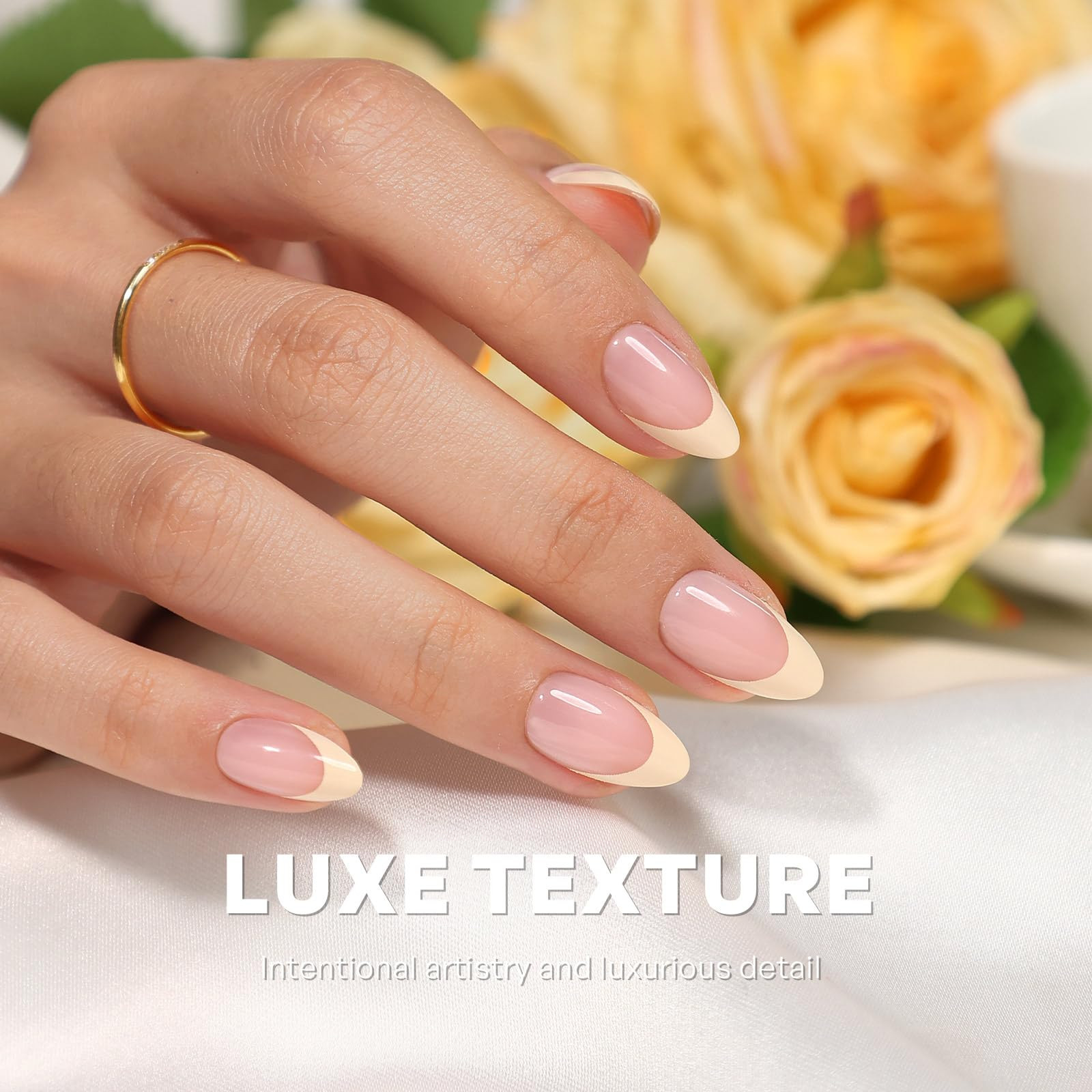 Butter Yellow French Tip Press on Nails - GJZEZ Soft Gel Spring Fall Short Almond Glue on Nails, ... | Amazon (US)