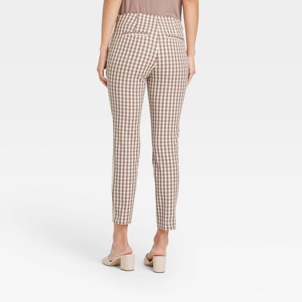Women&#39;s Gingham Check High-Rise Skinny Ankle Pants - A New Day&#8482; Light Brown 8 | Target