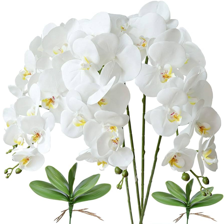 FagusHome Pack of 4 Artificial Phalaenopsis Orchid Flowers White 80 cm with Artificial Orchid Lea... | Amazon (DE)