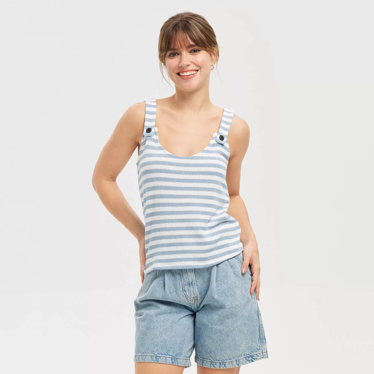 Women's Button Strap Tank Top - Universal Thread™ Green Striped XL | Target