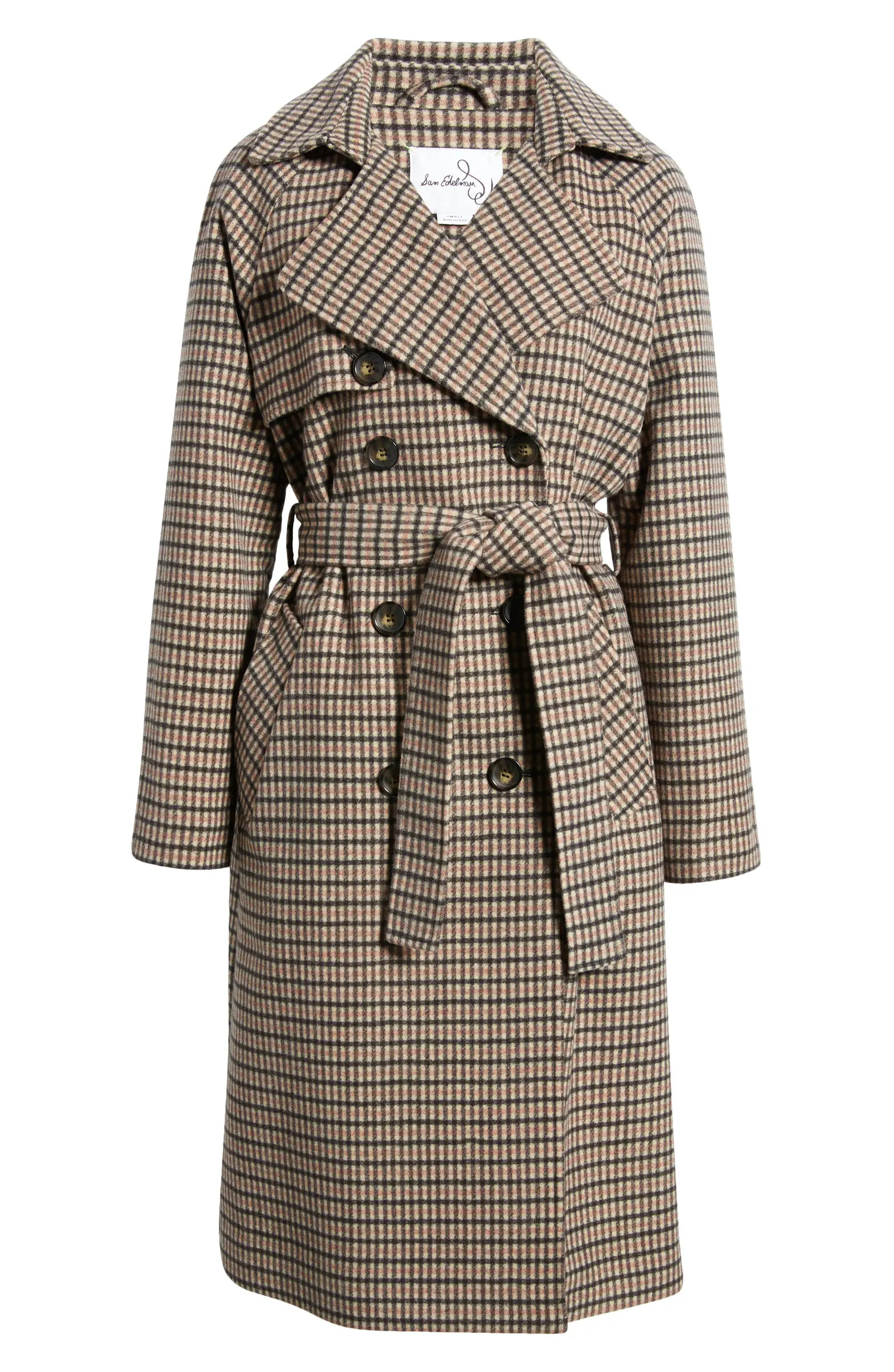 Sam Edelman Plaid Wool Blend Trench Coat | Nordstrom | Nordstrom