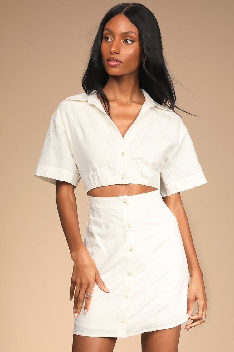 White Cutout Cotton Jacquard A-Line Mini Dress White Dress Vacation Outfits Resort Wear Beach | Lulus (US)