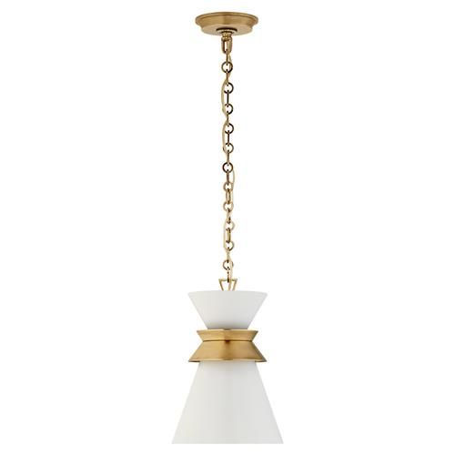 Visual Comfort Alborg Burnished Brass White Shade Stacked Pendant - Small | Kathy Kuo Home
