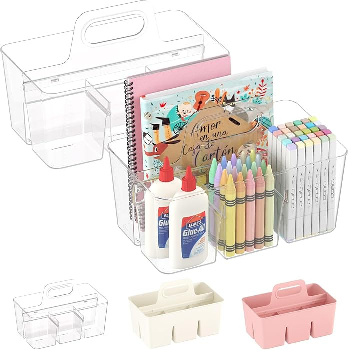 Lifewit 2-Pack Plastic Divided Caddy Organizer with Handle, Portable Art Supply Storage Organizer... | Amazon (US)