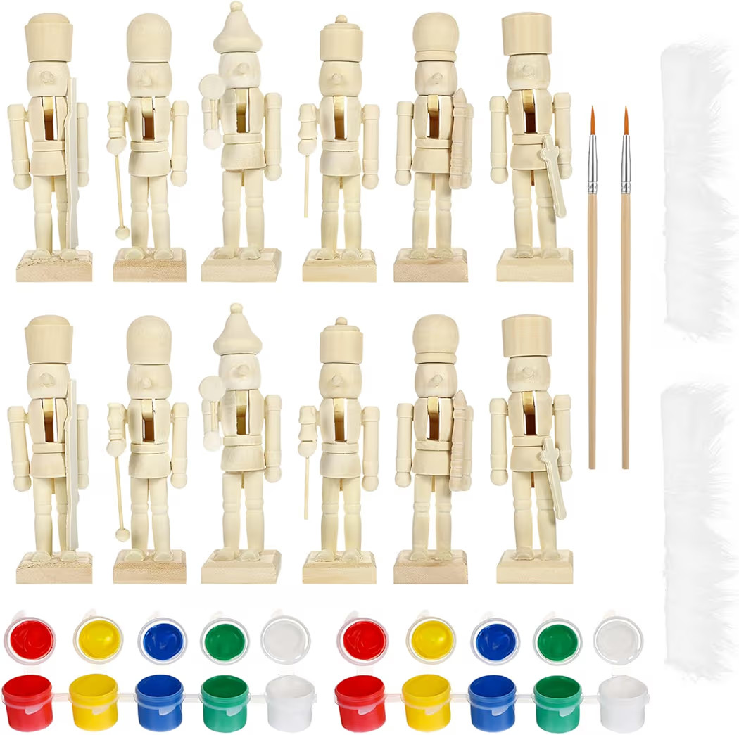 Christmas Wooden Nutcrackers Unpainted Nutcracker 12Pcs Christmas Unfinished Nutcracker Figures D... | Amazon (US)