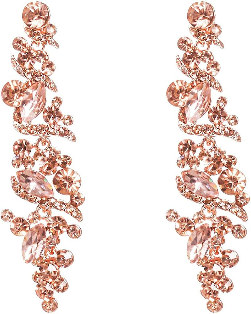 NLCAC Women's Wedding Earrings for Brides Dangling Rhinestone Crystal Chandelier Earring Drop Brides | Amazon (US)