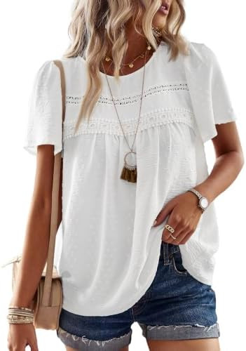 Falechay Womens Summer Tops Flowy Boho Dressy Casual Short Sleeve Shirts | Crewneck Loose Fit Blo... | Amazon (US)