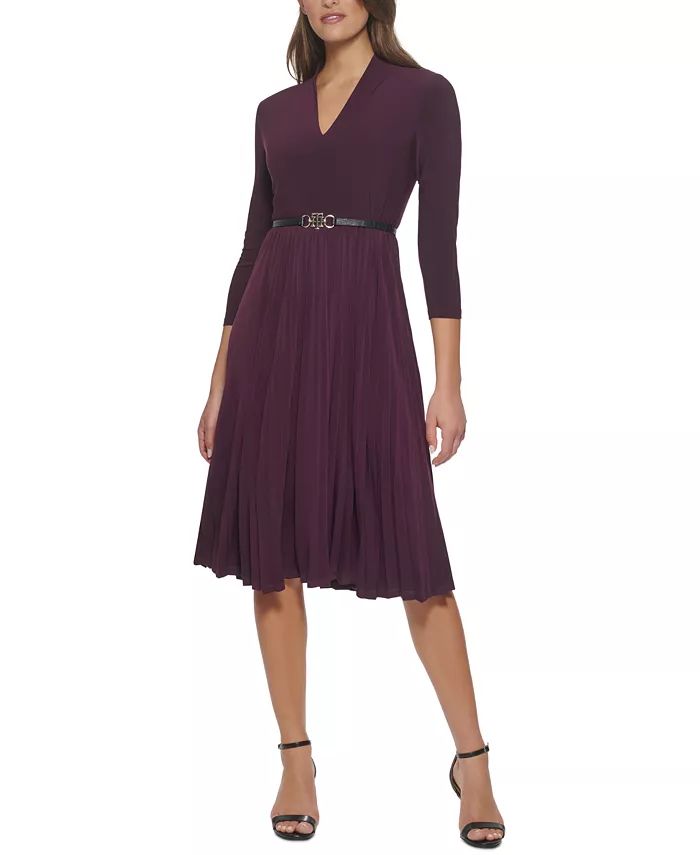 Tommy Hilfiger Belted Pleated Fit & Flare Dress & Reviews - Dresses - Women - Macy's | Macys (US)