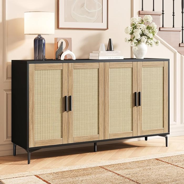 Sideboard Buffet Cabinet with Storage 48" Rattan Coffee Bar Boho Console Table with Adjustable Sh... | Amazon (US)