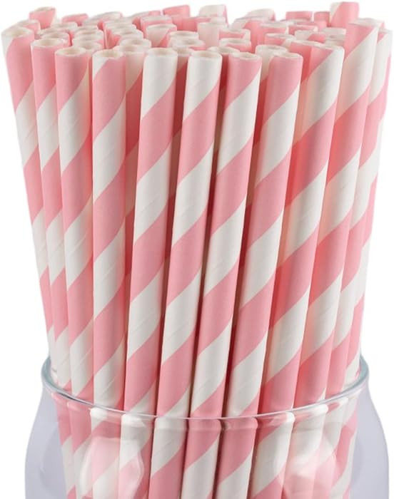 [100 Pack] Baby Pink Paper Straws for Drinking, Disposable and Biodegradable for Birthdays, Weddi... | Amazon (US)