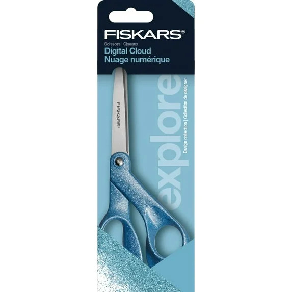 Fiskars 8" Fashion Glitter Explore Scissors, Digital Cloud, Light Blue | Walmart (US)