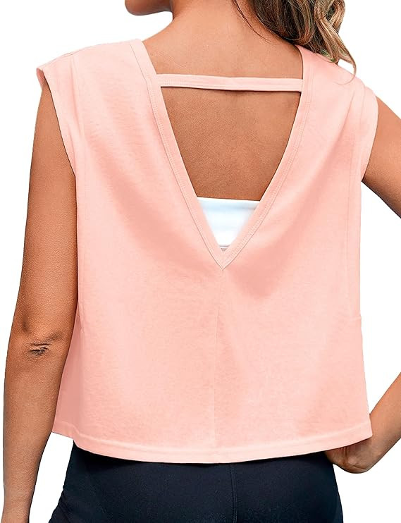 Quenteen Women Cropped Open Back Sleeveless Tank Tops Casual Yoga Y2k Athletic Gym Loose Fit Shir... | Amazon (US)