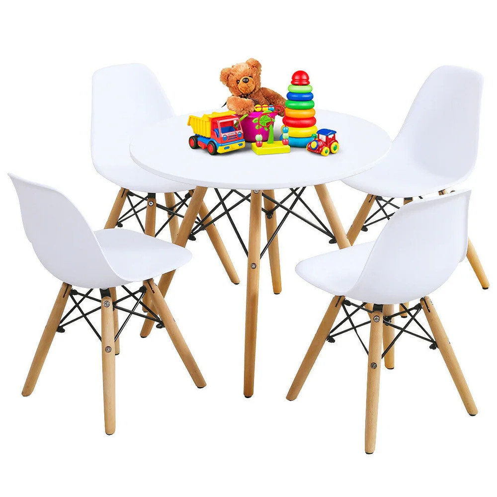Gymax 5 Piece Kids Table Set Round Table w/ 4 Armless Chairs White (White) | Bed Bath & Beyond