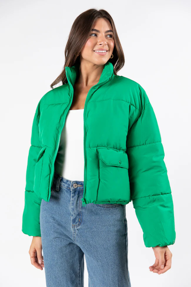 I Heard The Bells Green Front Pocket Puffer Jacket FINAL SALE | Pink Lily