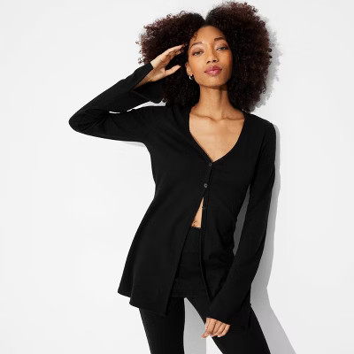 Women's Knit Cardigan - Wild Fable™ Black L: Recycled Polyester, Cotton, Heavyweight, Front But... | Target