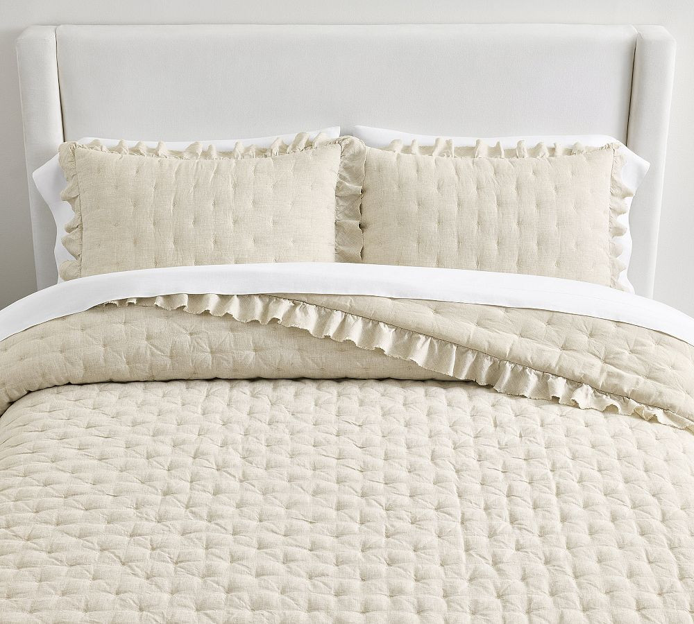 Belgian Flax Linen Ruffle Tufted Quilted Sham | Pottery Barn (US)