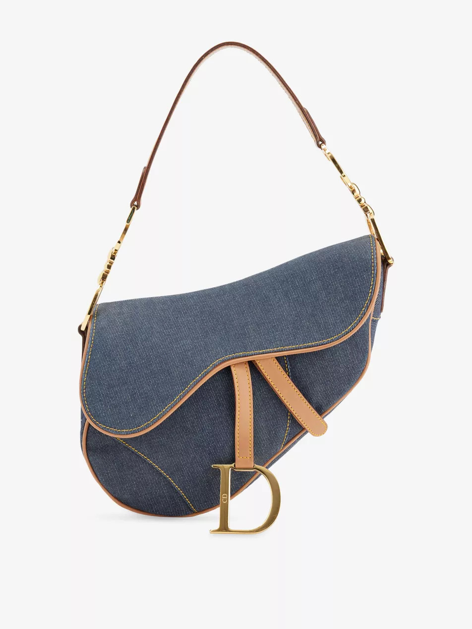 Pre-Loved Dior Brand-Charm Denim Saddle Bag | Selfridges
