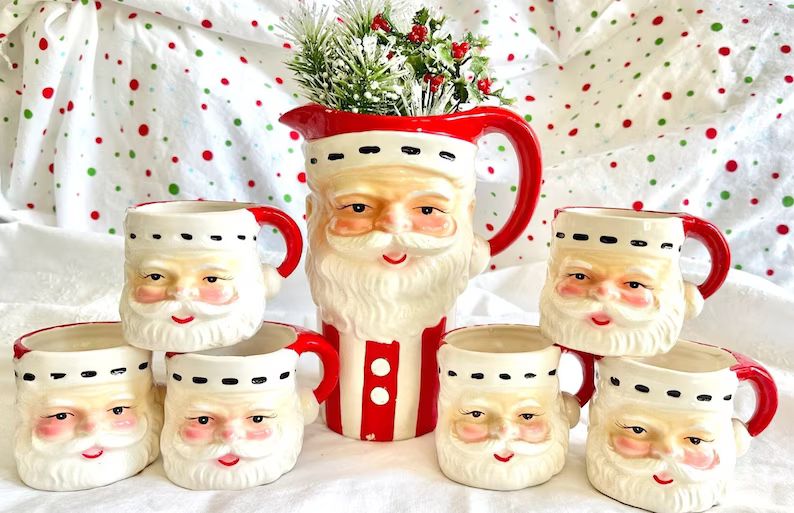 Unique Striped Santa Pitcher & Six Matching Mugs Made in Japan - Etsy | Etsy (US)