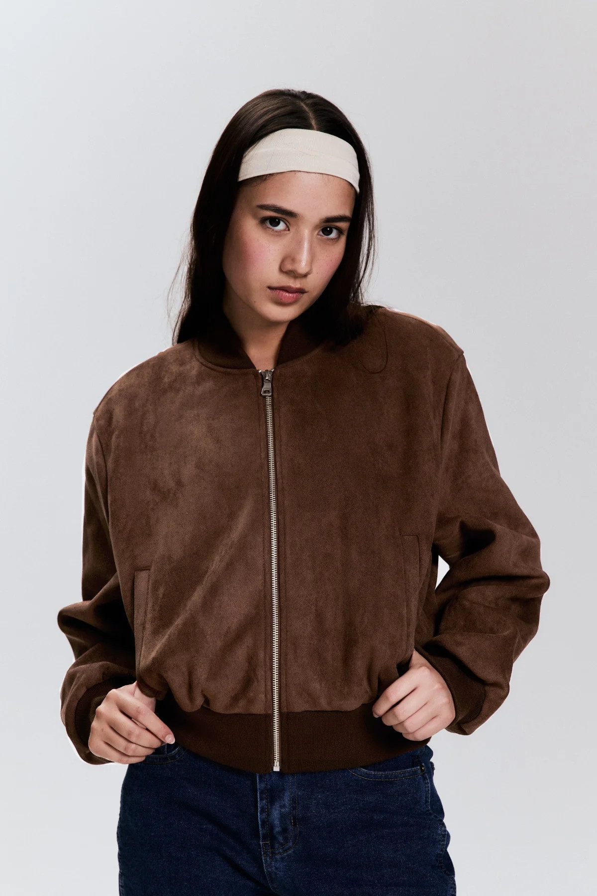 Cocoa Faux Suede Bomber | All for Mimi