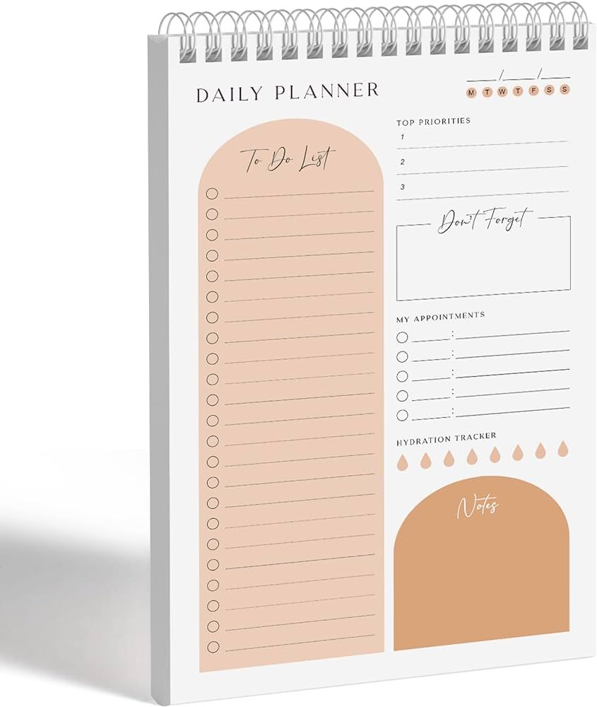 Daily Planner To Do List Notepad 60 Undated Pages - Apricot | Twin-ring Spiral Bindling 6x9 Inch ... | Amazon (US)