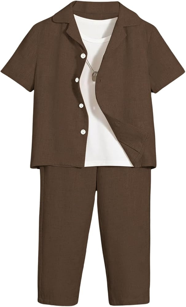Verdusa Boy's 2 Piece Sets Linen Set Going Out Summer Outfits Button Up Shirt and Pants Set Match... | Amazon (US)