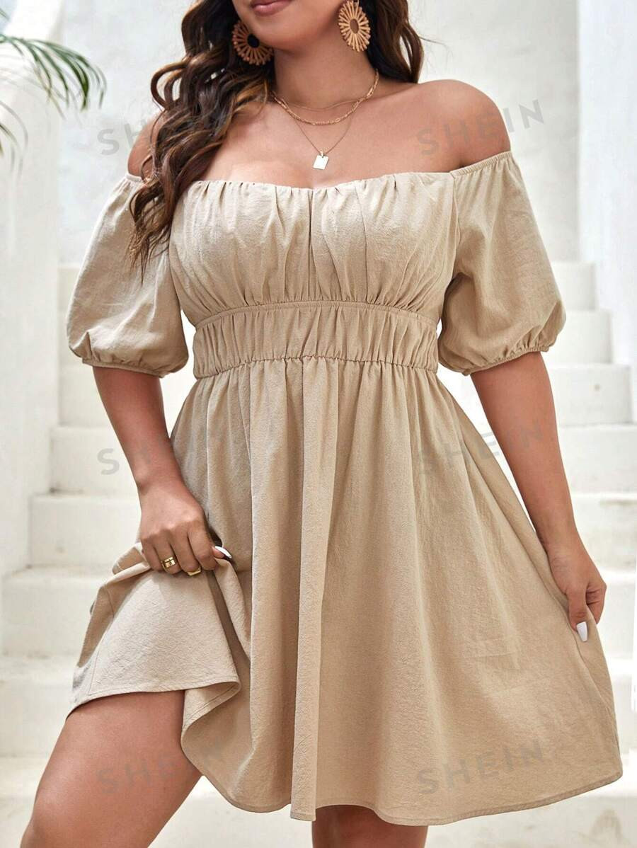 SHEIN VCAY Plus Off Shoulder Ruched Bust Dress | SHEIN