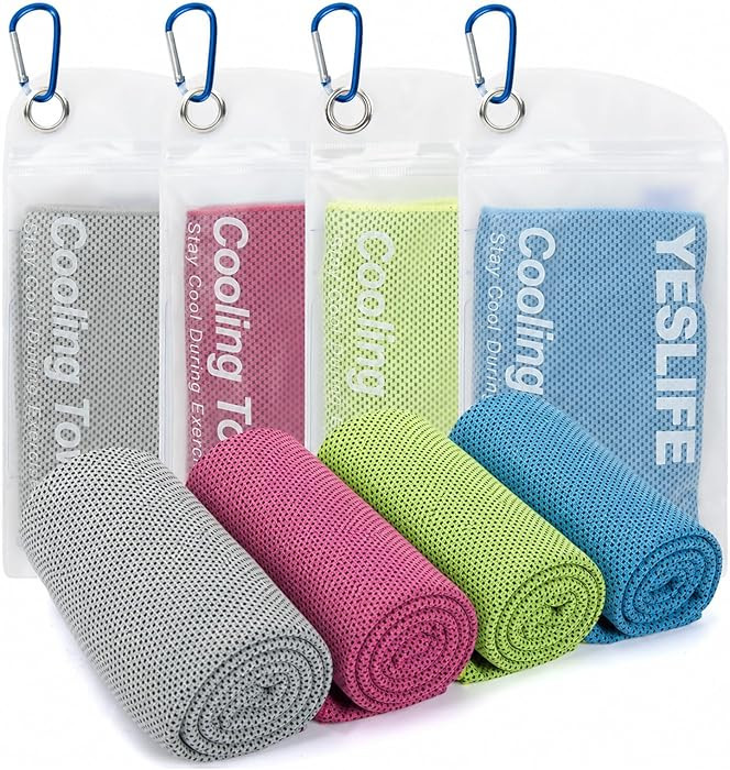 4 Pack Cooling Towels (40"x12"), Gym Sweat Towels, Cooling Neck Wraps, Soft Breathable Microfiber Towels for Yoga, Running, Sport, Workout, Camping & More (Multicolor) | Amazon (US)