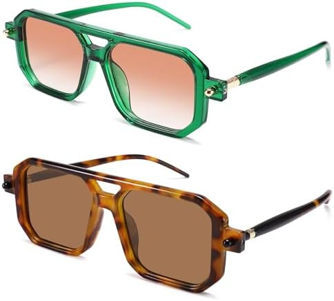 Retro Aviator Sunglasses for Women Men - Trendy Square Sun Glasses | Amazon (US)