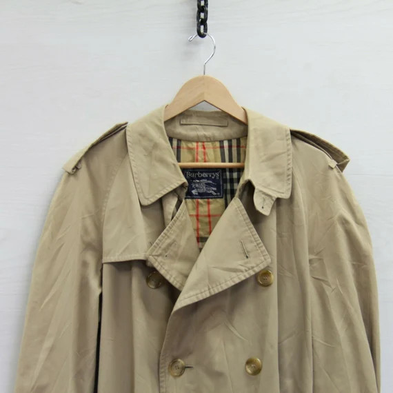 Vintage Burberry's Plaid Lined Trench Coat Size 44 Beige Tan Union Made Belted | Etsy (US)