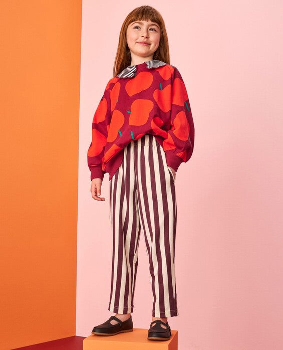 Girls' & Boys' Eggplant & Ecru French Terry Tapered Pants in Mediumweight 100% Combed Cotton - Size Little Kids 4 by Hanna Andersson | Hanna Andersson