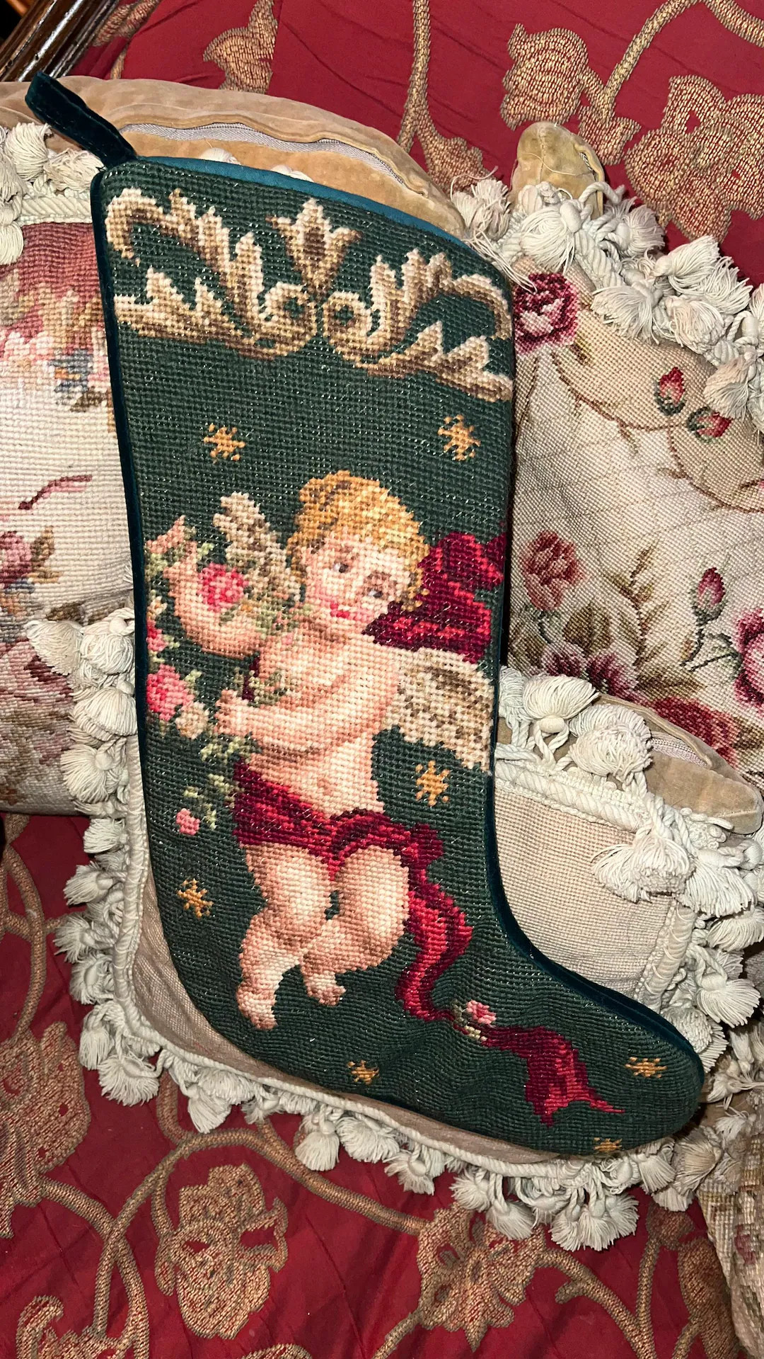 A Victorian Country Needlepoint Christmas Stocking Angel Cherub - Etsy | Etsy (US)
