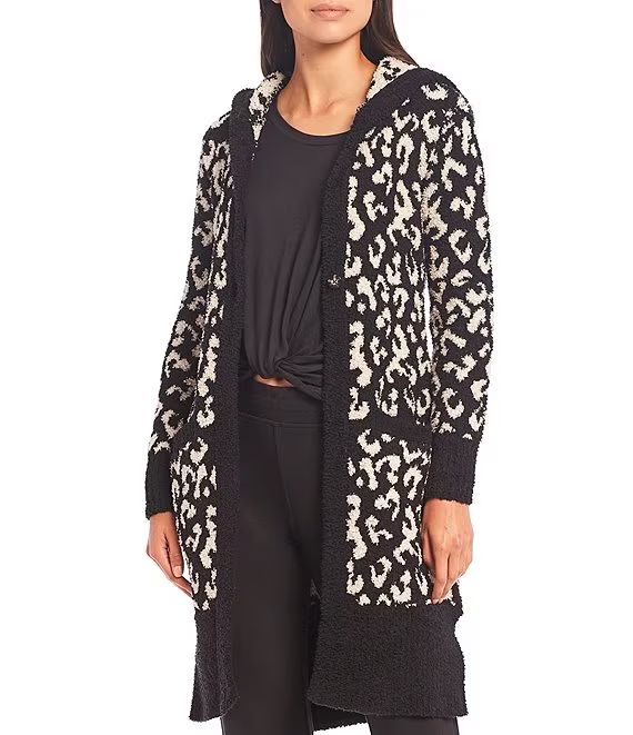 Judith Sweater-Knit Leopard Print Hooded Lounge Cardigan | Dillards