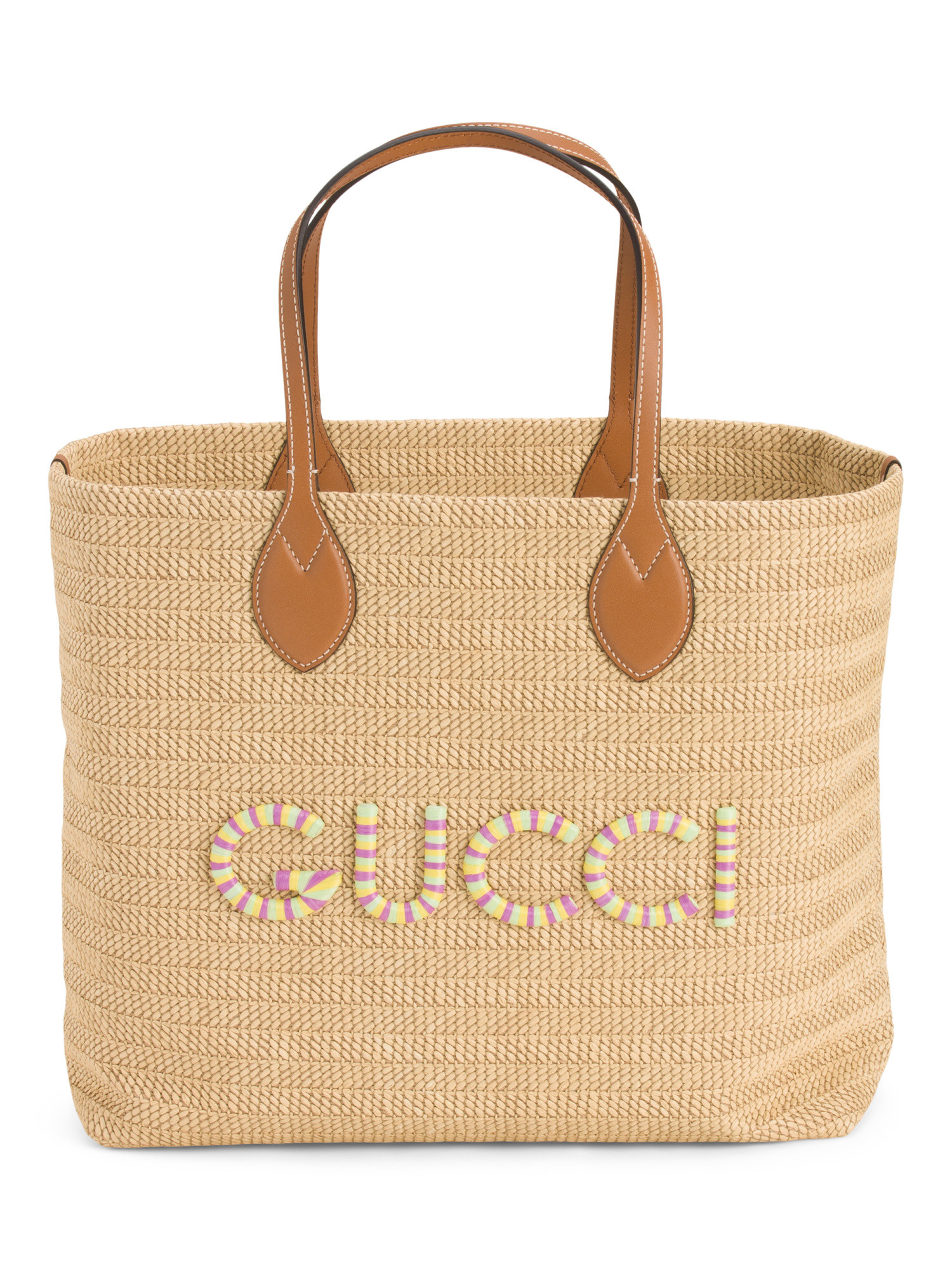 Made In Italy Raffia And Leather Woven Medium Tote With Logo | Handbags | Marshalls | Marshalls