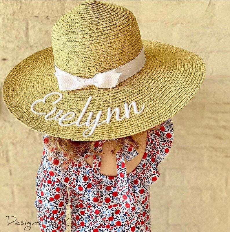 Toddler straw hat, Custom embroidered kids beach straw hat, Baby hat, Personalized girls floppy s... | Etsy (US)