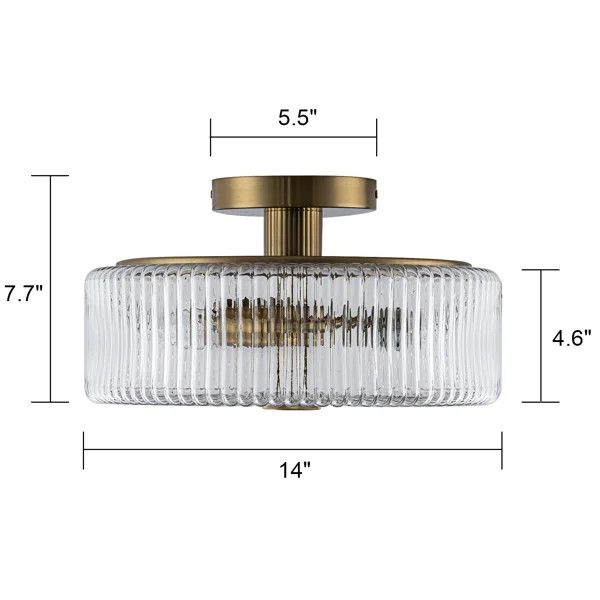3 - Light Ribbied Glass Semi Flush Mount | Wayfair North America