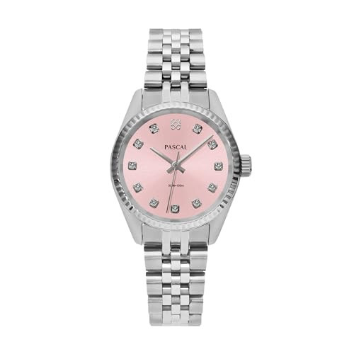 PASCAL Timeless Classic Diamond Watch for Women– Swiss Quartz Watch with Lab-Grown Diamonds, Sapphire Crystal, Elegant Dress Watch Gift,10 ATM Water Resistant, Fits 6.5"-9.5" Wrists (Pink, 31mm) | Amazon (US)