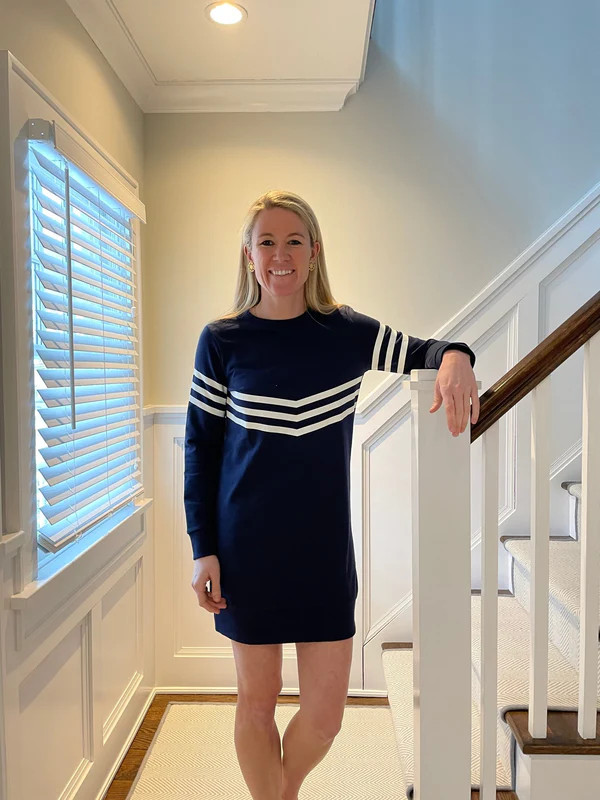 Navy with White Stripe Sweatshirt Dress | Sail to Sable