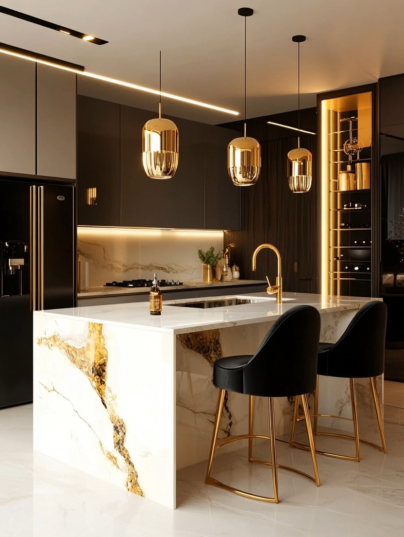 Invisible luxury is in the details.

These black velvet bar stools with brushed gold legs aren’t just seating — they’re a design decision. Notice how the gold legs subtly mirror the brushed gold faucet? That’s the rule of two: match two elements to create cohesion without overwhelming the space.

Understated. Intentional. Elevated.

The velvet adds depth and softness.
The gold adds warmth and quiet glamour.
Together, they create timeless contrast against the marble and dark cabinetry.

You don’t need to match everything.
Just match wisely.

This is how modern kitchens feel designer — without trying too hard.

#LuxuryKitchen #BlackAndGoldDecor #TimelessInteriors #ModernElegance 

 #LTKHome